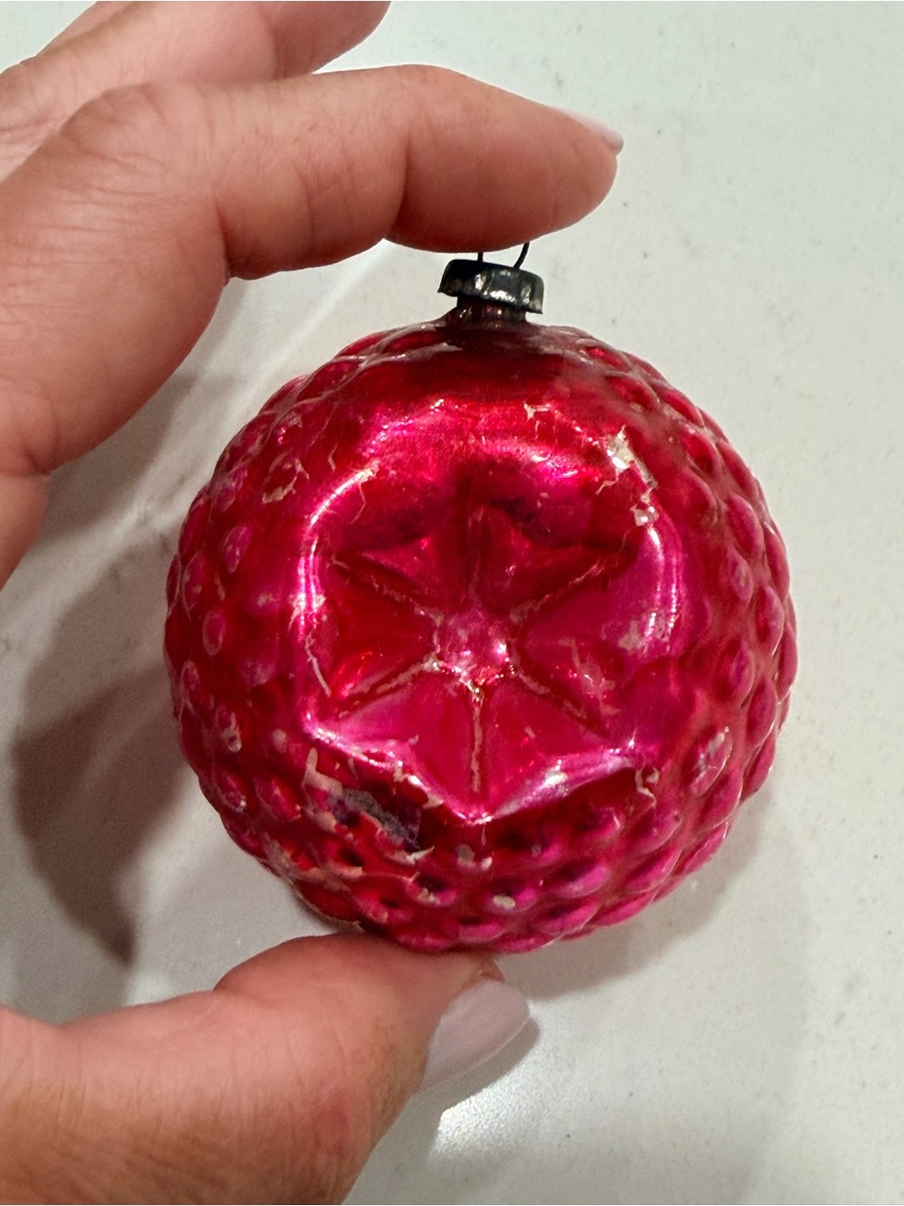 Vintage Japan Bumpy Red Glass Holiday Ornament